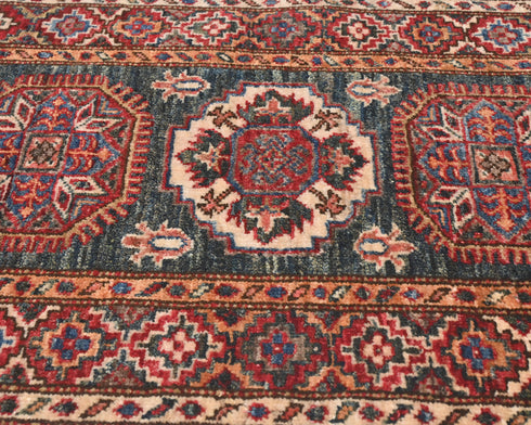 2x3 Green Kazak Afghan Hand Knotted Wool Area Rug